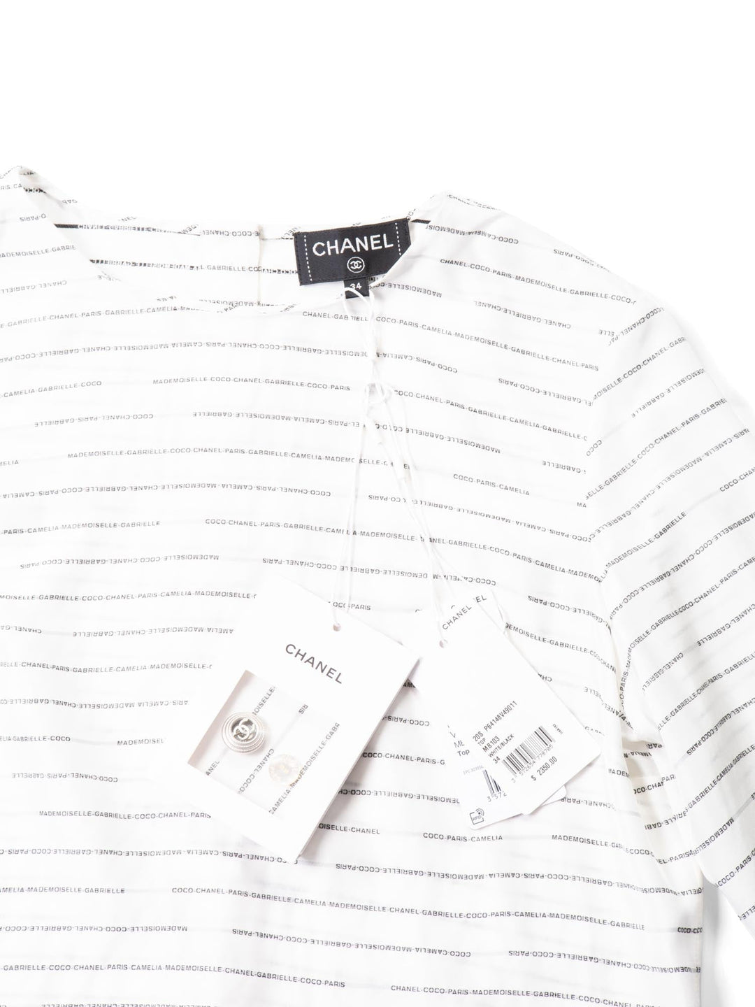 Top Quality Chanel CC Logo Monogram Silk Blouse Black White