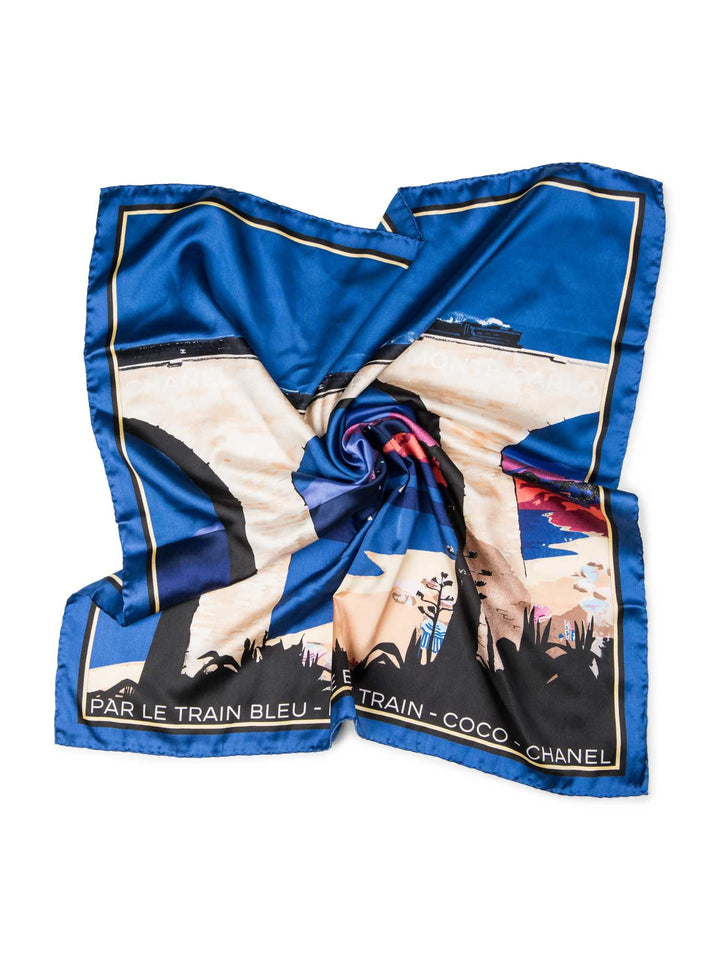 Top Quality Chanel CC Logo Par Le Train Train Scarf Blue