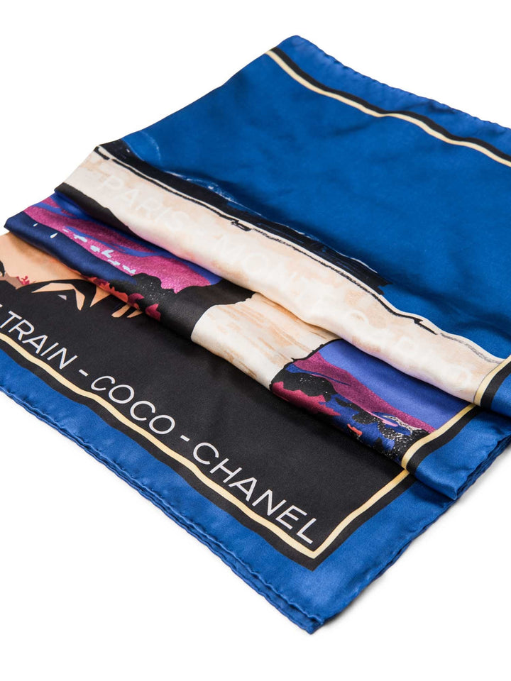 Top Quality Chanel CC Logo Par Le Train Train Scarf Blue