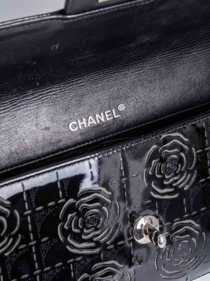 Top Quality Chanel CC Logo Patent Leather Camellia Flap Bag Black
