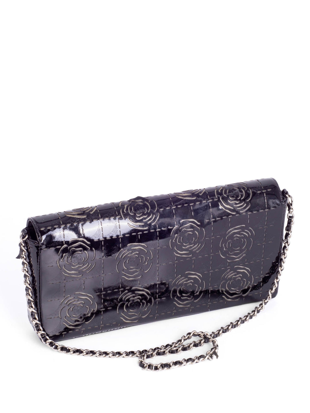 Top Quality Chanel CC Logo Patent Leather Camellia Flap Bag Black