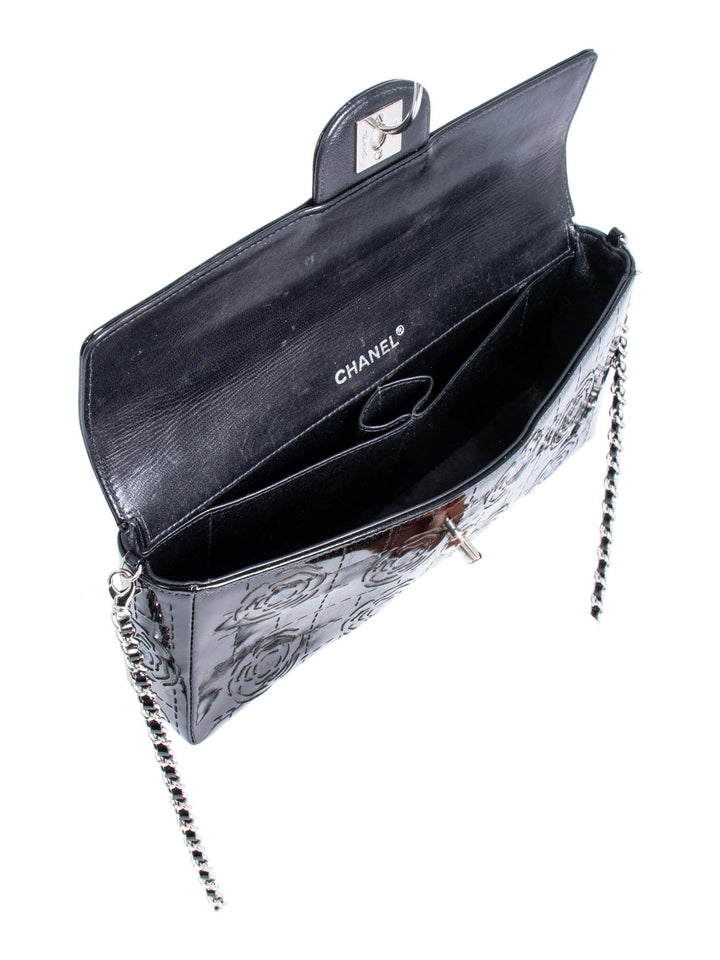 Top Quality Chanel CC Logo Patent Leather Camellia Flap Bag Black