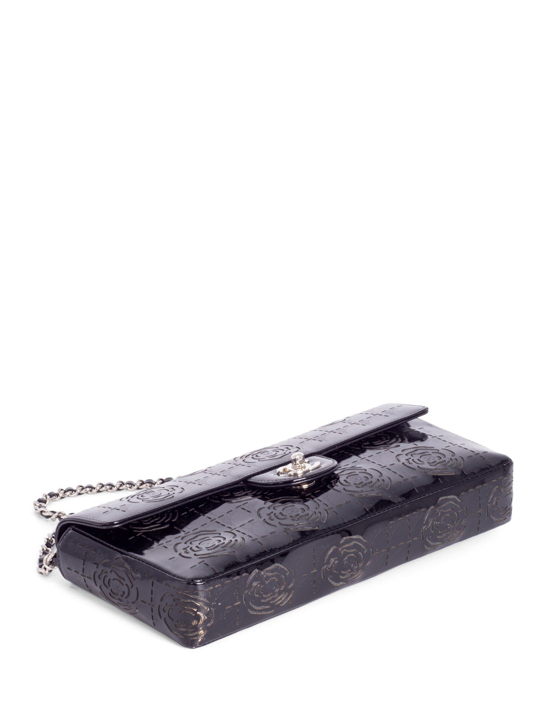 Top Quality Chanel CC Logo Patent Leather Camellia Flap Bag Black