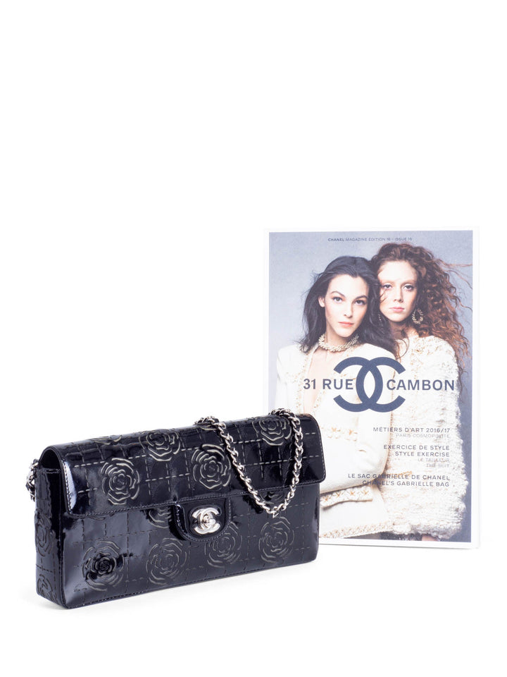Top Quality Chanel CC Logo Patent Leather Camellia Flap Bag Black