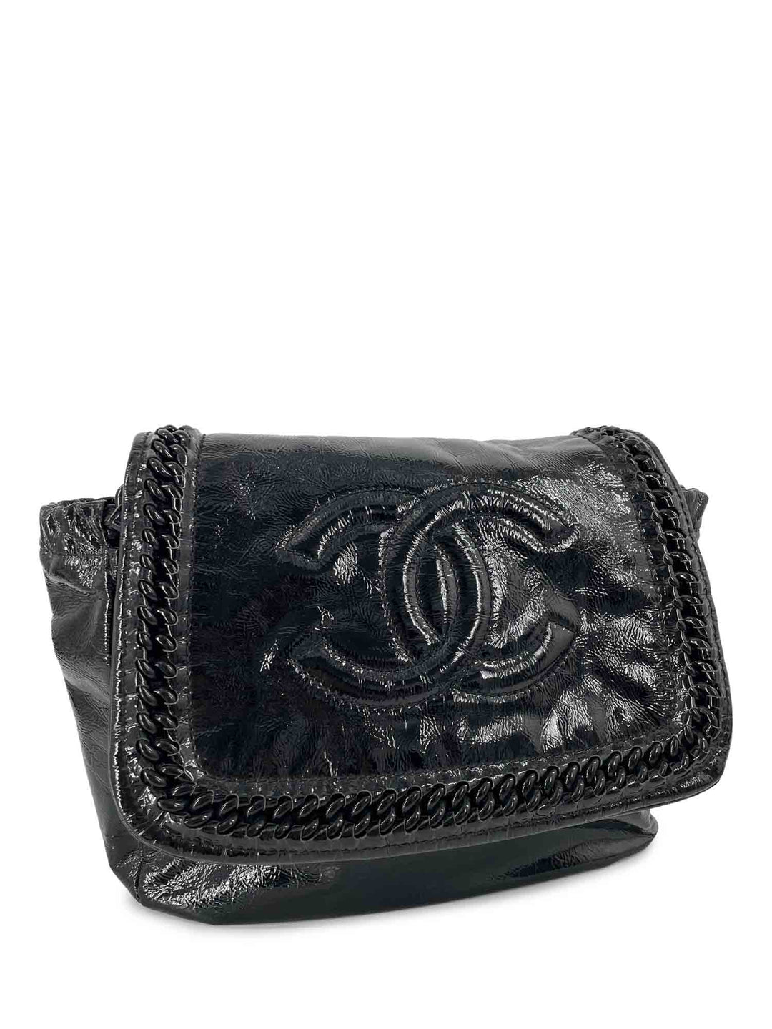 Top Quality Chanel CC Logo Patent Leather Modern Chain Flap Bag Black