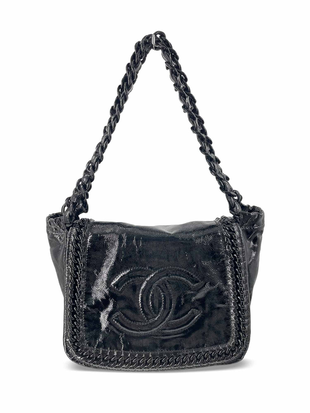 Top Quality Chanel CC Logo Patent Leather Modern Chain Flap Bag Black