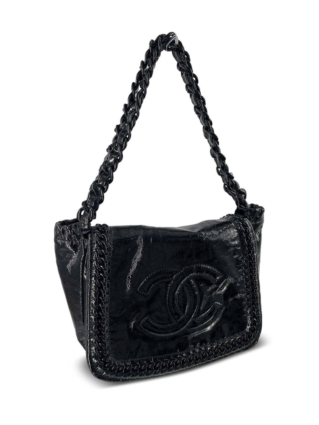 Top Quality Chanel CC Logo Patent Leather Modern Chain Flap Bag Black
