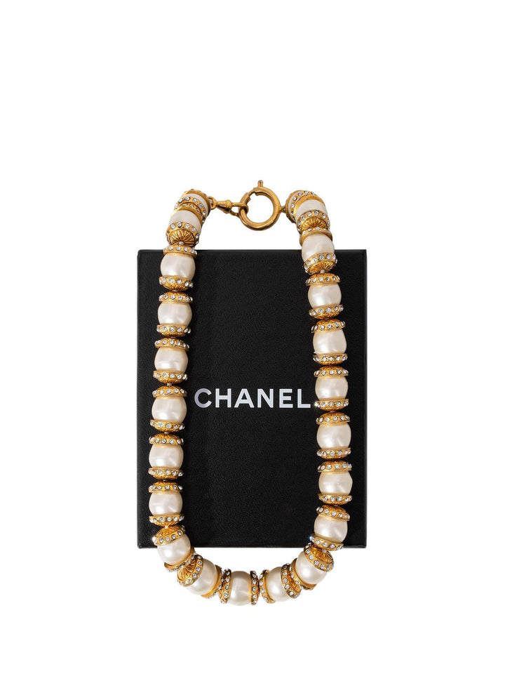 Top Quality Chanel CC Logo Pearl Choker Necklace Gold