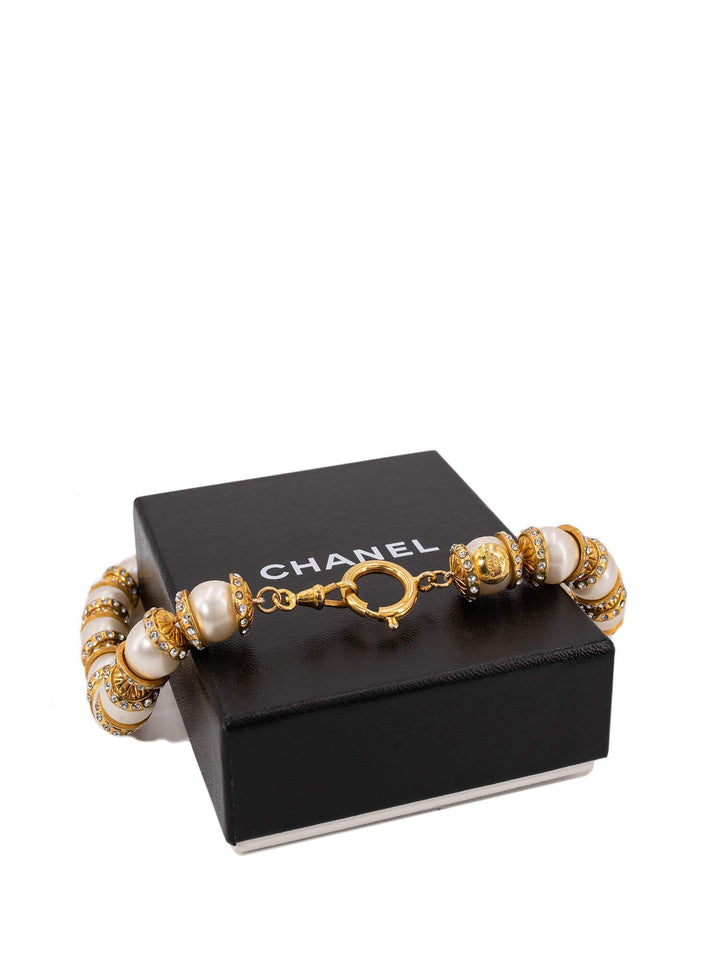 Top Quality Chanel CC Logo Pearl Choker Necklace Gold