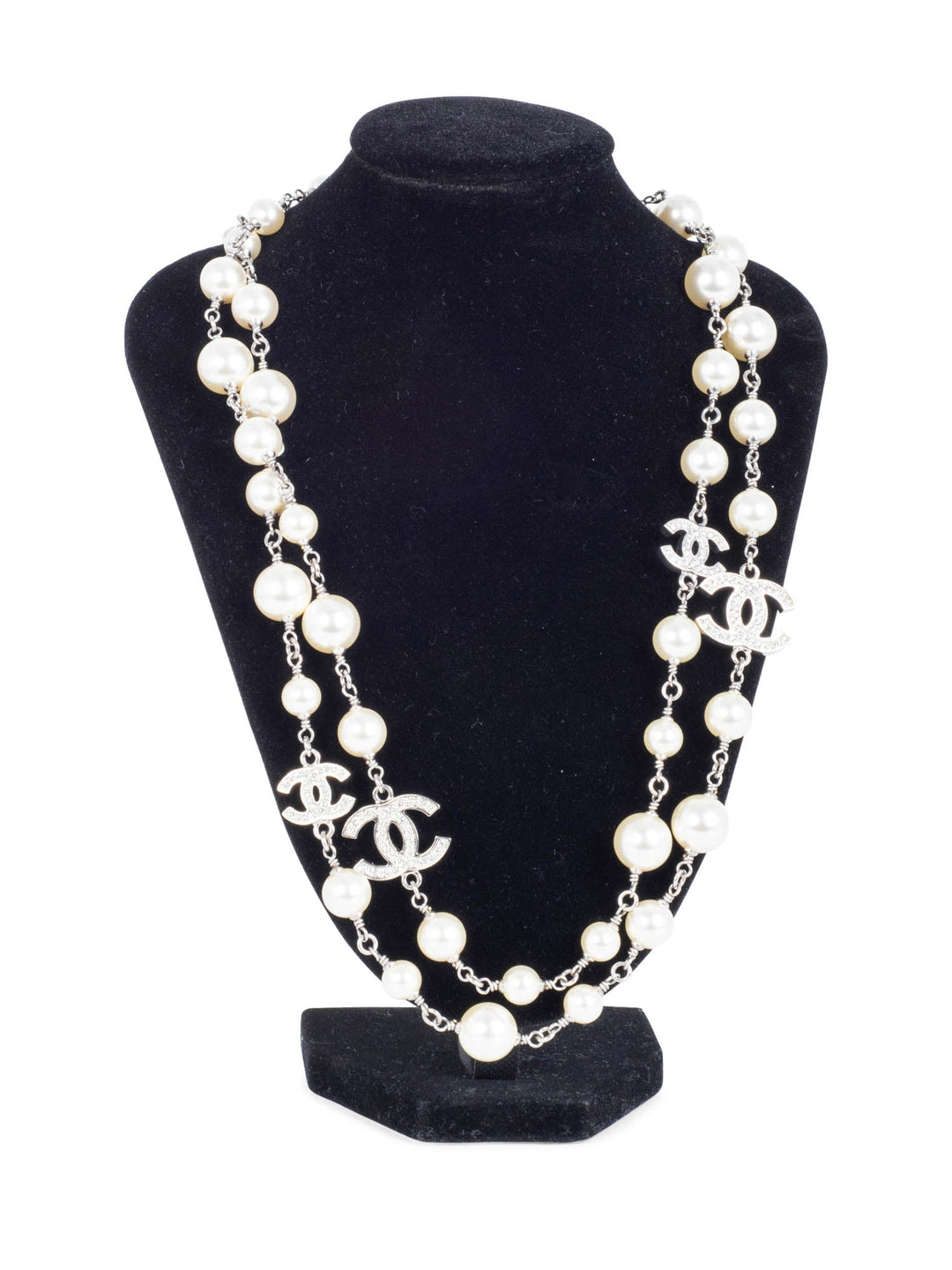 Top Quality Chanel CC Logo Pearl Crystal Necklace Silver