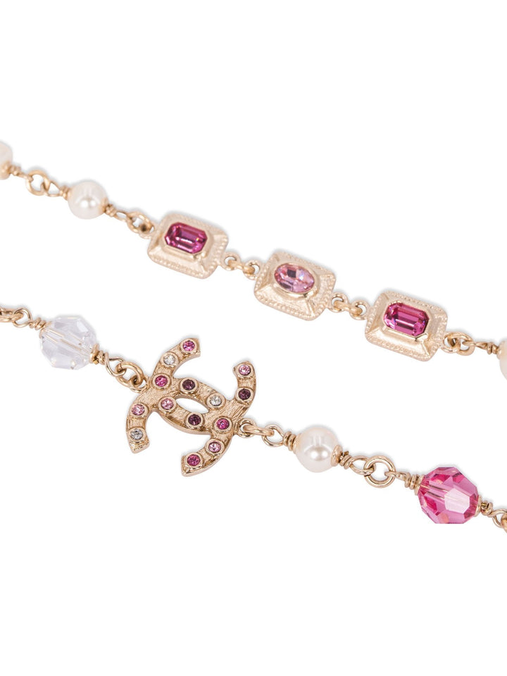 Top Quality Chanel CC Logo Pearl Crystals Long Necklace Gold
