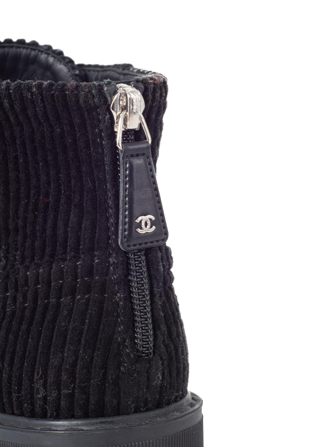 Top Quality Chanel CC Logo Pearl Lace Up Corduroy Boots Black