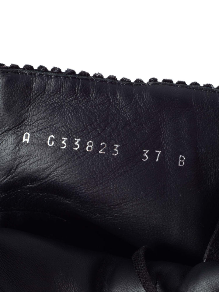 Top Quality Chanel CC Logo Pearl Lace Up Corduroy Boots Black