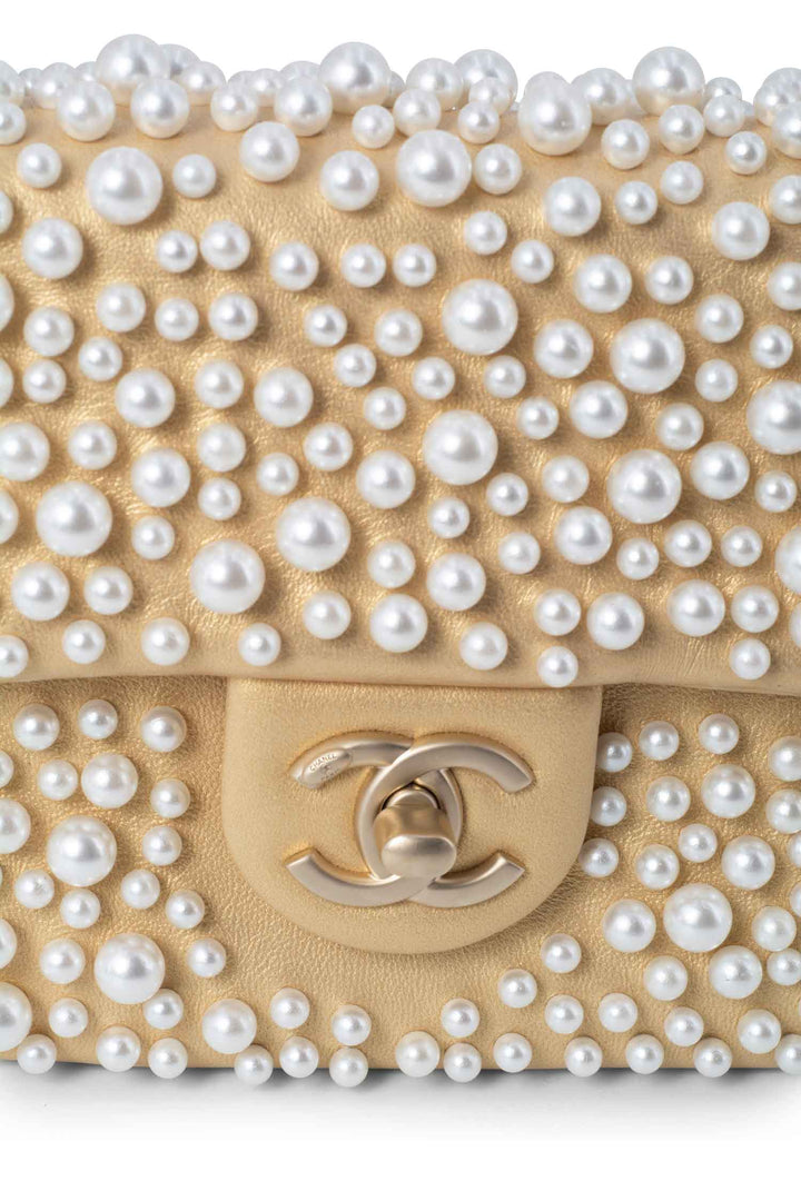 Top Quality Chanel CC Logo Pearl Mini Flap Messenger Bag Gold
