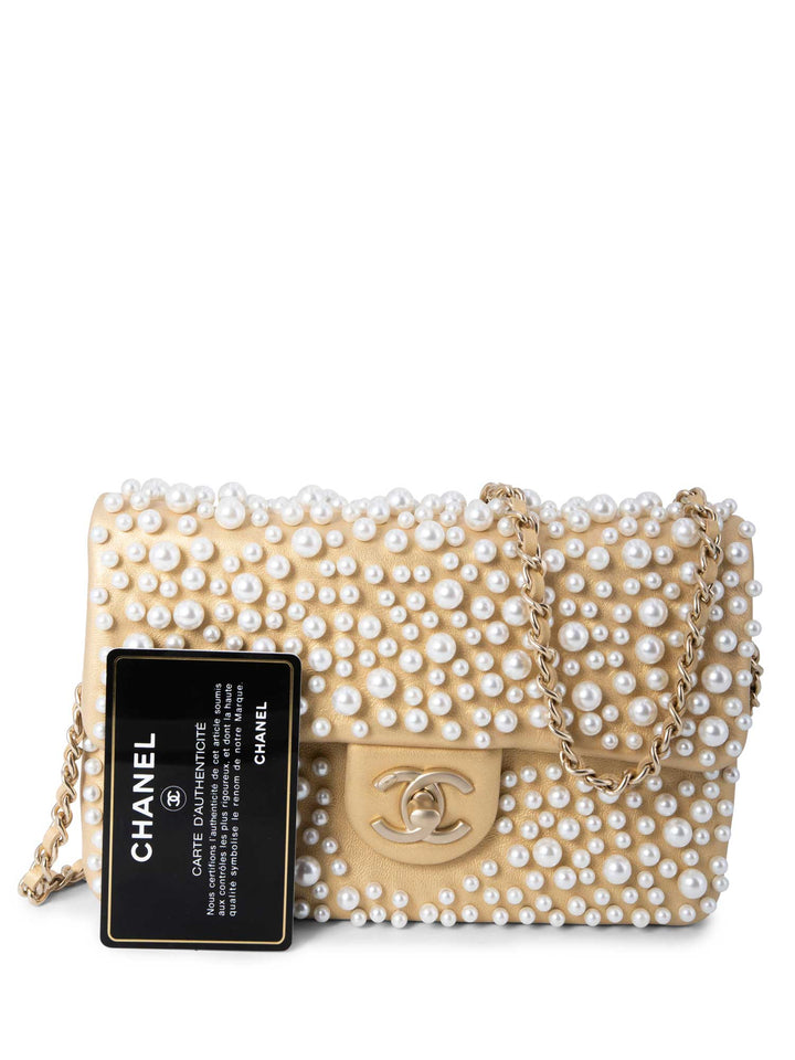 Top Quality Chanel CC Logo Pearl Mini Flap Messenger Bag Gold