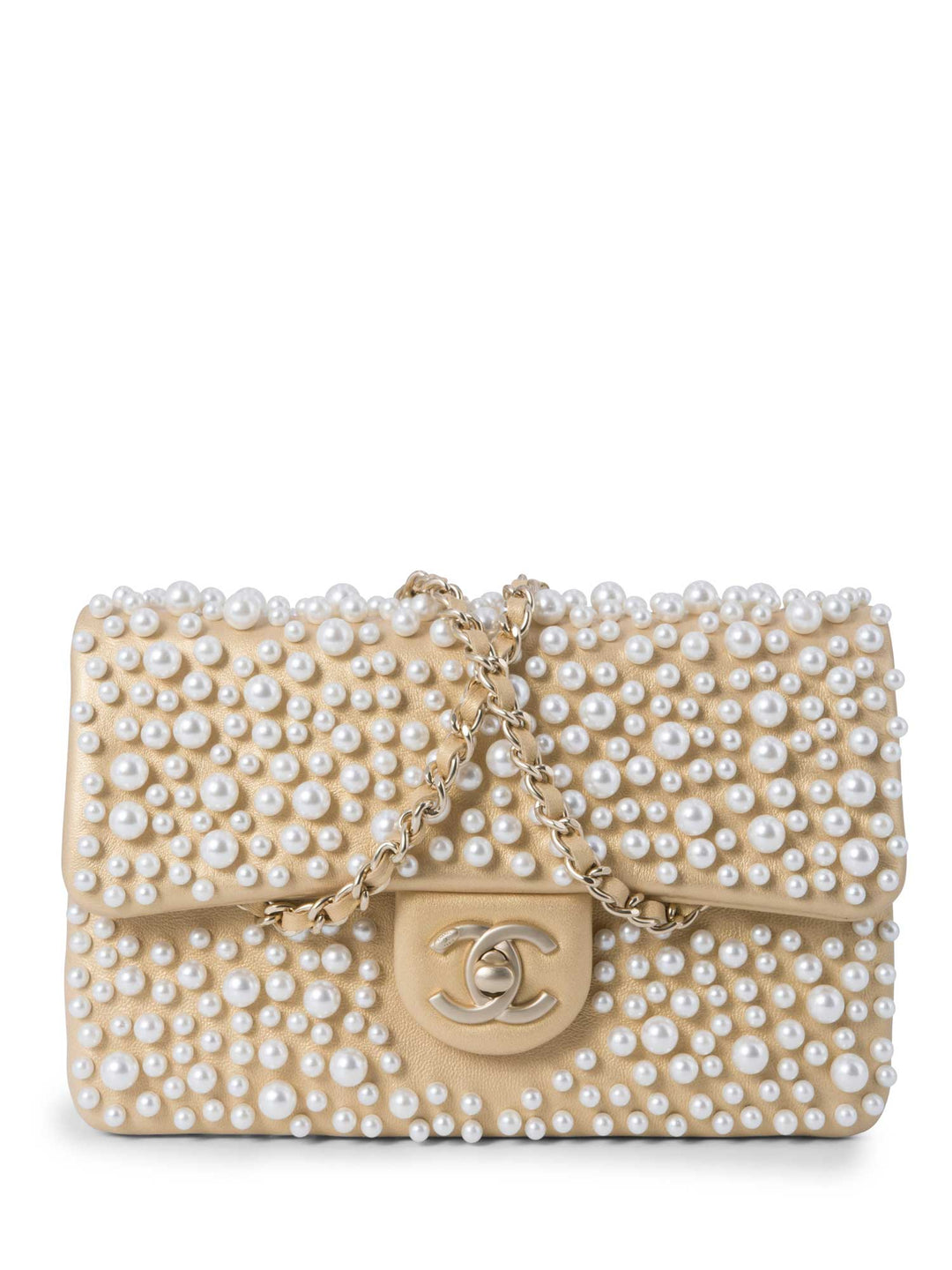 Top Quality Chanel CC Logo Pearl Mini Flap Messenger Bag Gold