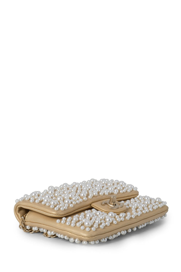 Top Quality Chanel CC Logo Pearl Mini Flap Messenger Bag Gold