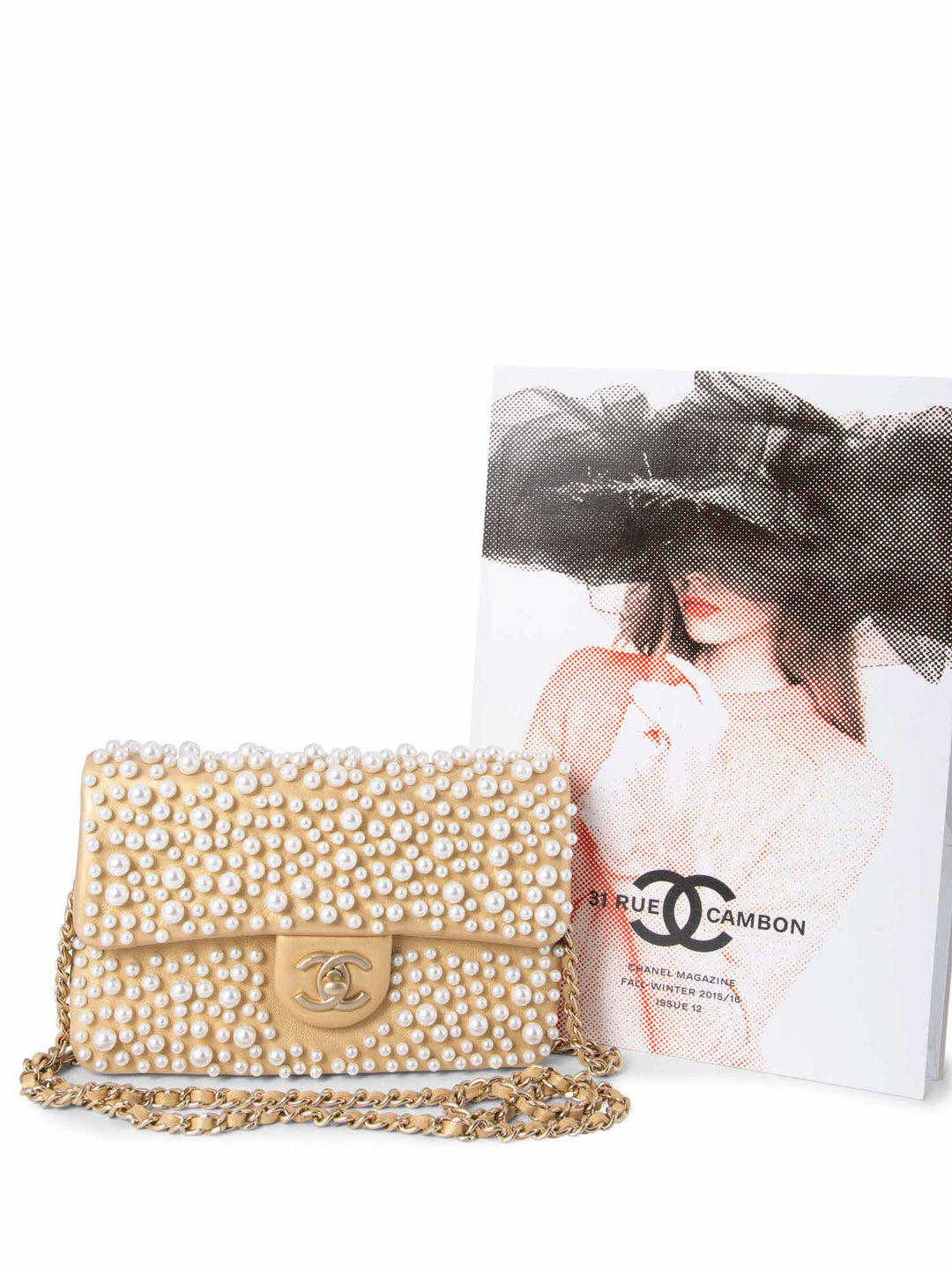 Top Quality Chanel CC Logo Pearl Mini Flap Messenger Bag Gold