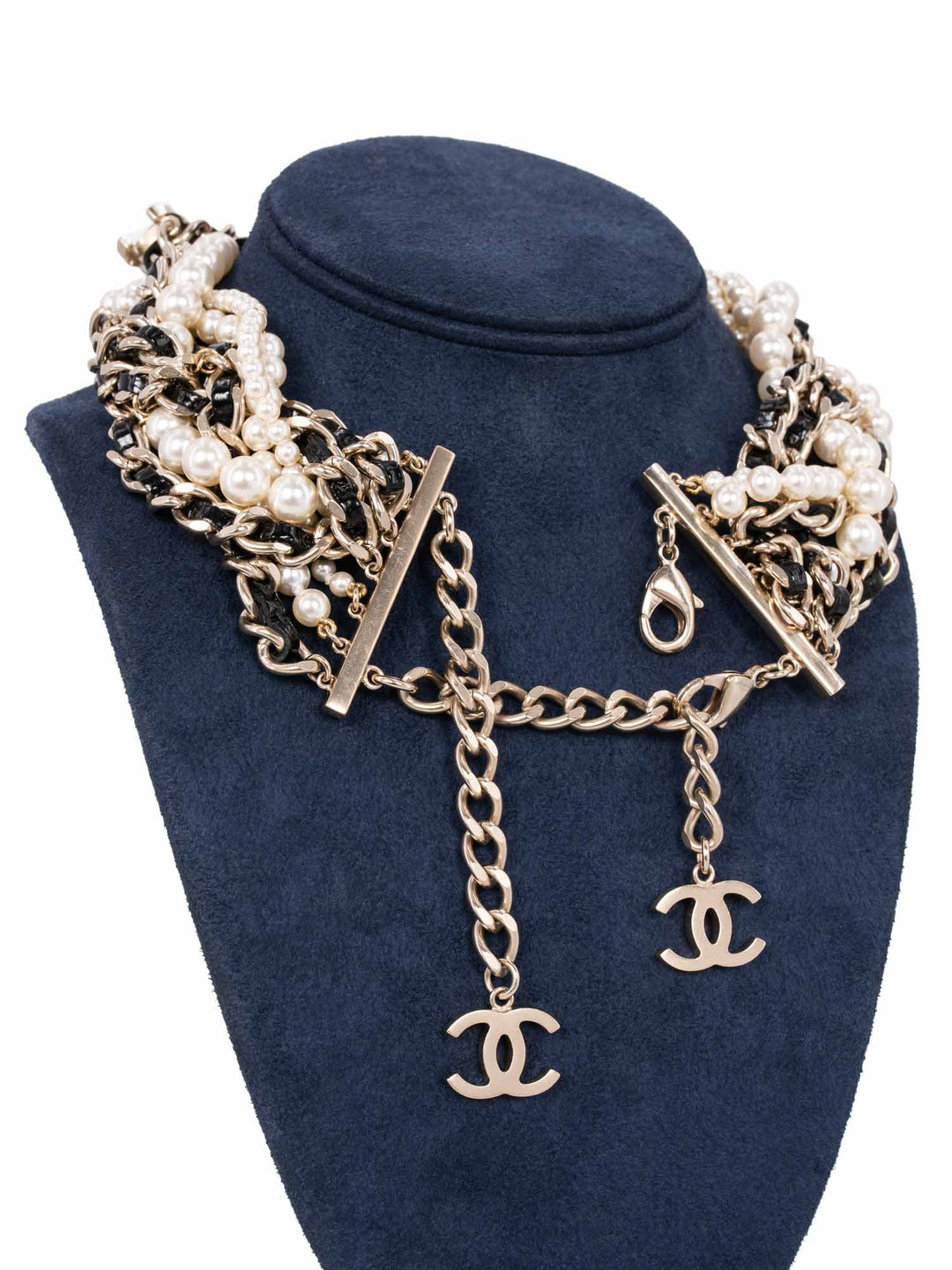 Top Quality Chanel CC Logo Pearl Multi Chain Choker Necklace Gold