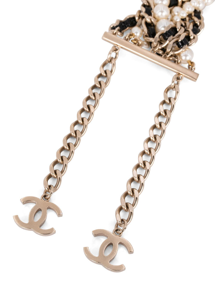 Top Quality Chanel CC Logo Pearl Multi Chain Choker Necklace Gold