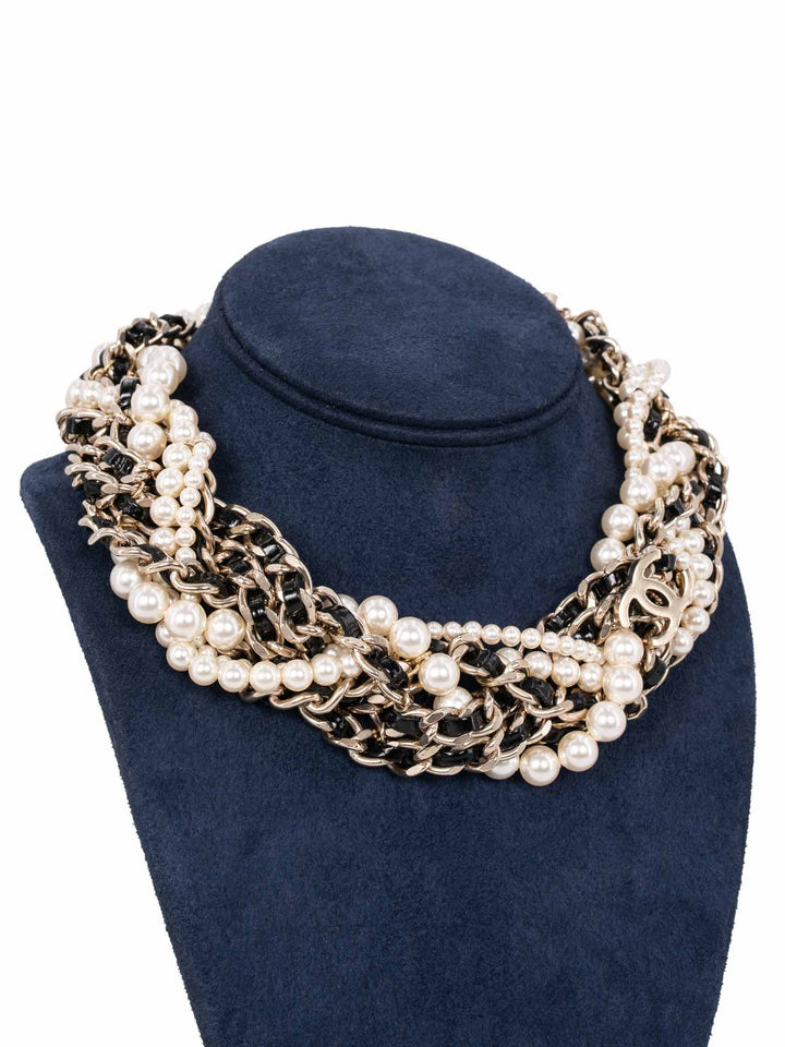 Top Quality Chanel CC Logo Pearl Multi Chain Choker Necklace Gold