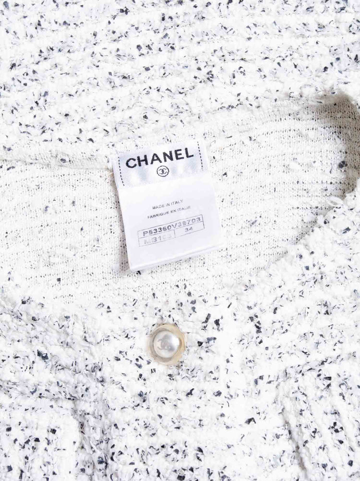 Top Quality Chanel CC Logo Pearl Tweed Fringe Sleeveless Blouse White