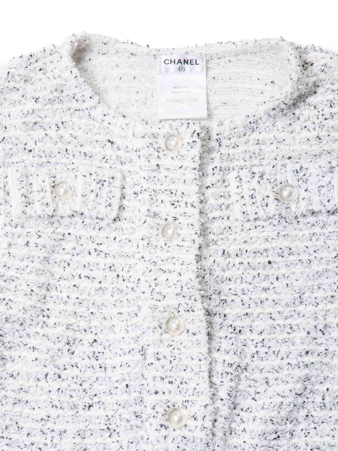 Top Quality Chanel CC Logo Pearl Tweed Fringe Sleeveless Blouse White