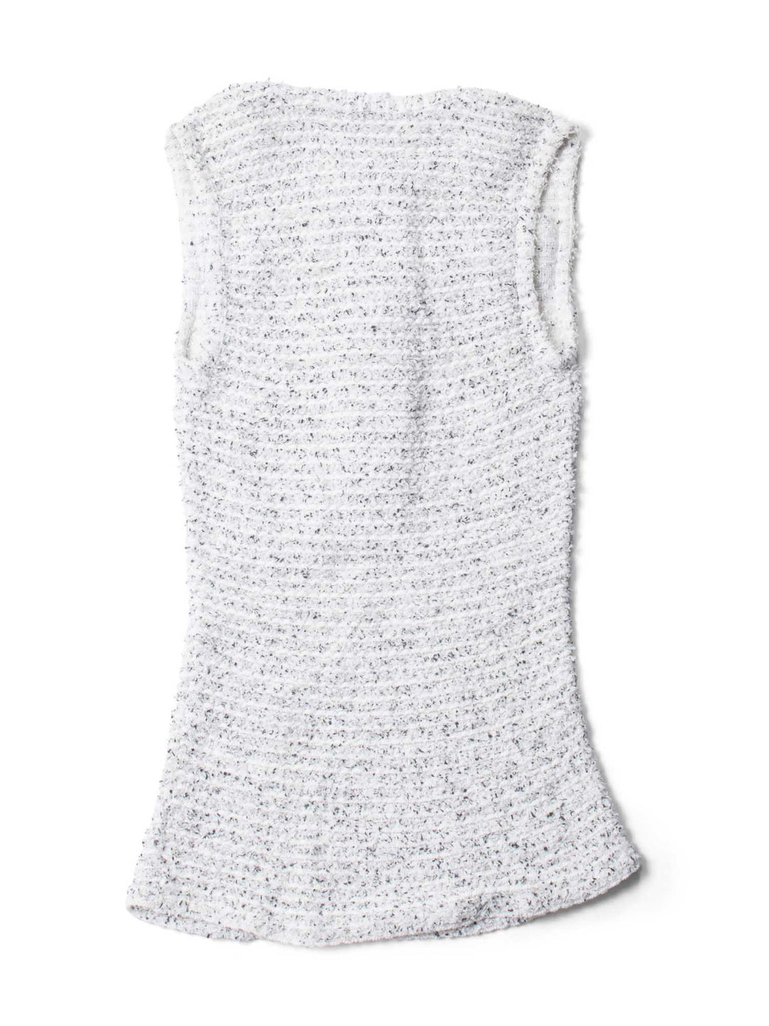 Top Quality Chanel CC Logo Pearl Tweed Fringe Sleeveless Blouse White