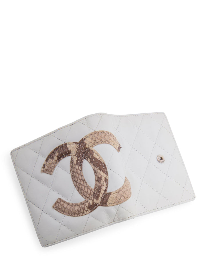 Top Quality Chanel CC Logo Python Quilted Cambon Wallet White