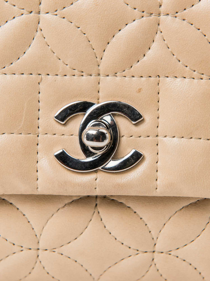 Top Quality Chanel CC Logo Quilted Camellia Leather Mini Bag Beige