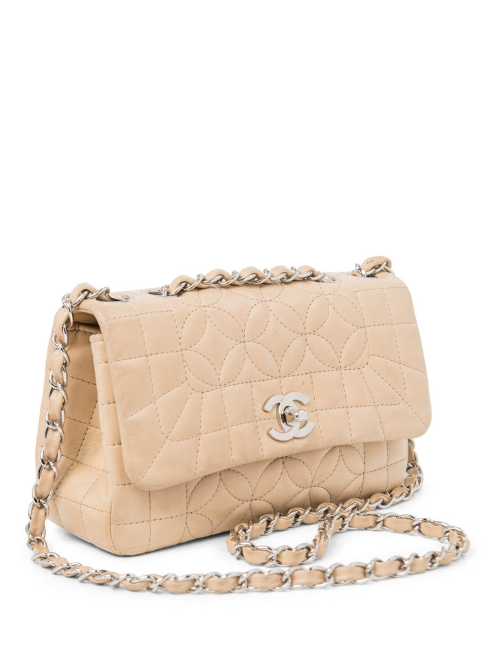 Top Quality Chanel CC Logo Quilted Camellia Leather Mini Bag Beige