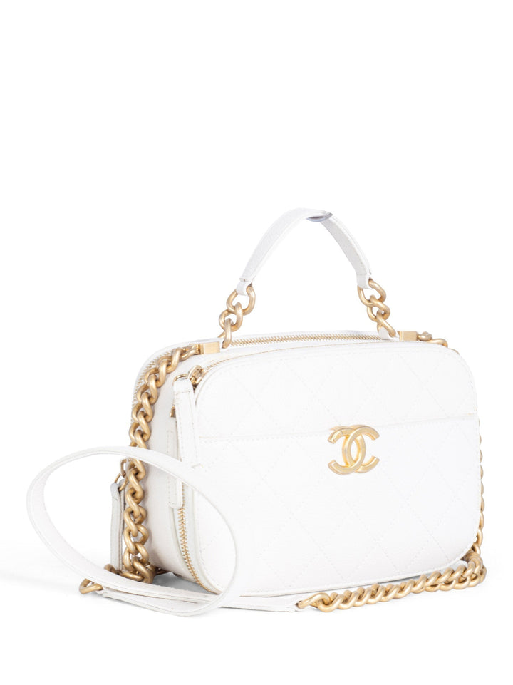 Top Quality Chanel CC Logo Quilted Caviar Camera Messenger Bag White
