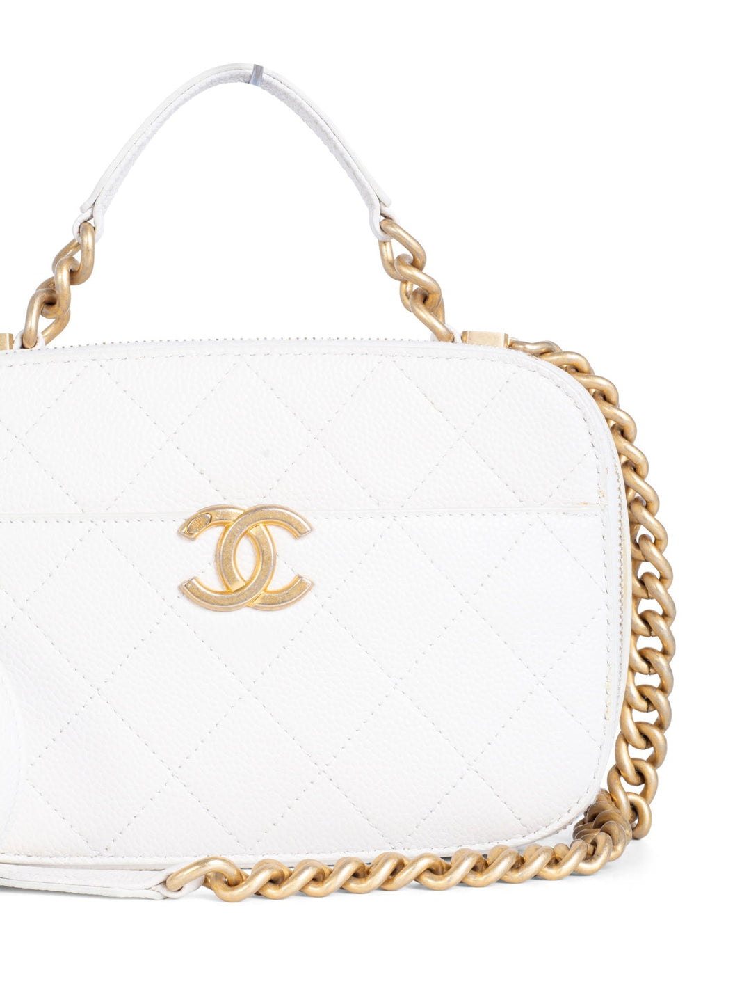 Top Quality Chanel CC Logo Quilted Caviar Camera Messenger Bag White