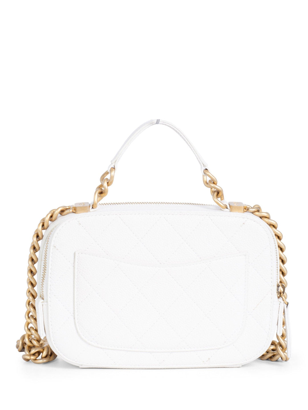 Top Quality Chanel CC Logo Quilted Caviar Camera Messenger Bag White
