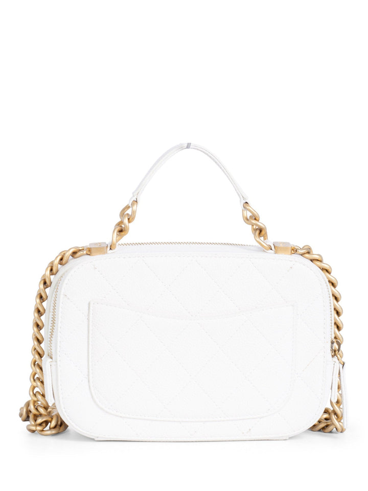 Top Quality Chanel CC Logo Quilted Caviar Camera Messenger Bag White
