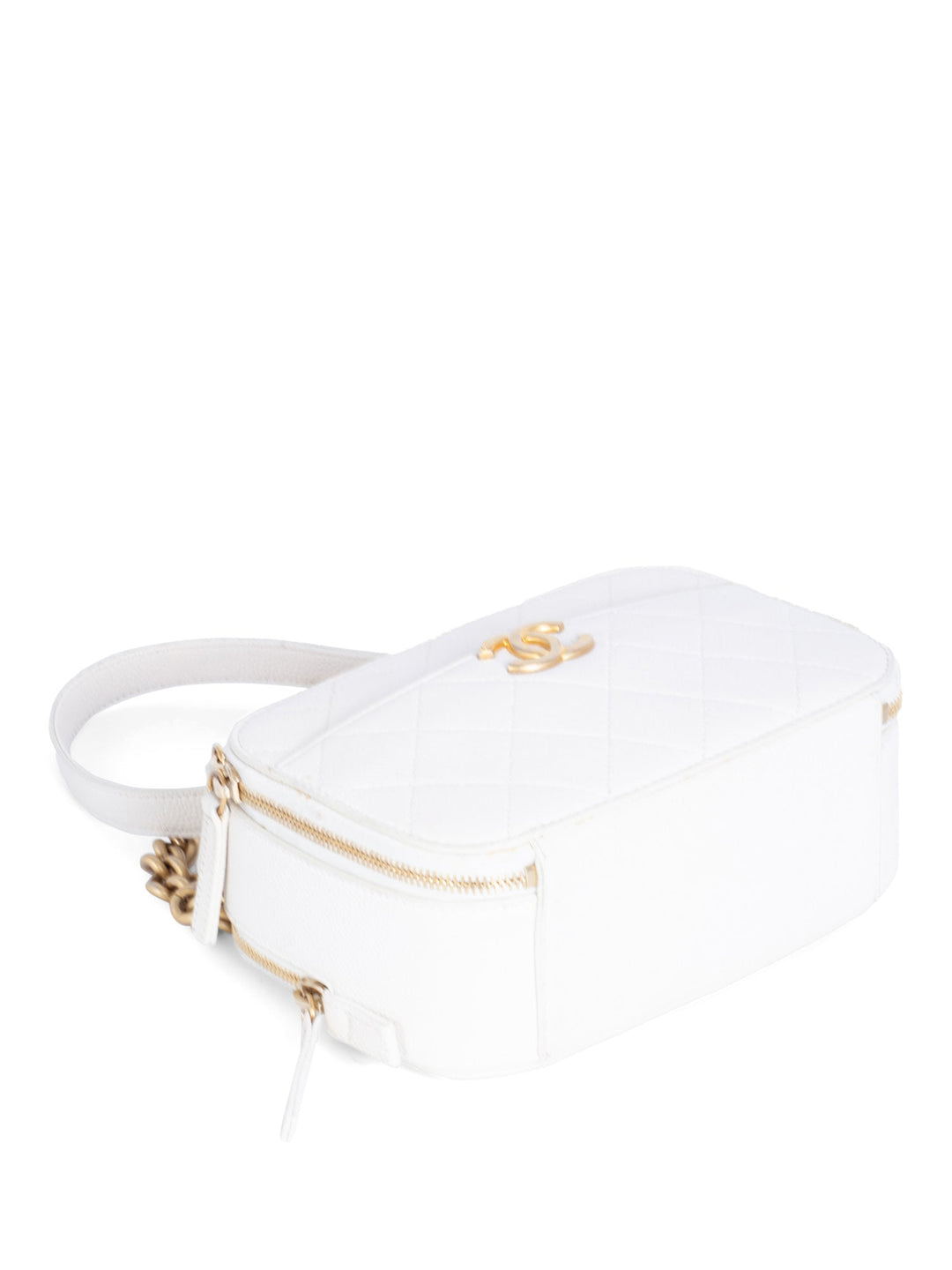 Top Quality Chanel CC Logo Quilted Caviar Camera Messenger Bag White