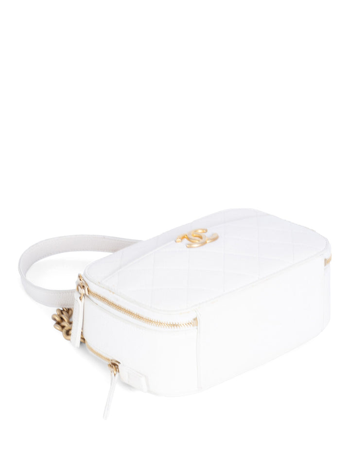 Top Quality Chanel CC Logo Quilted Caviar Camera Messenger Bag White