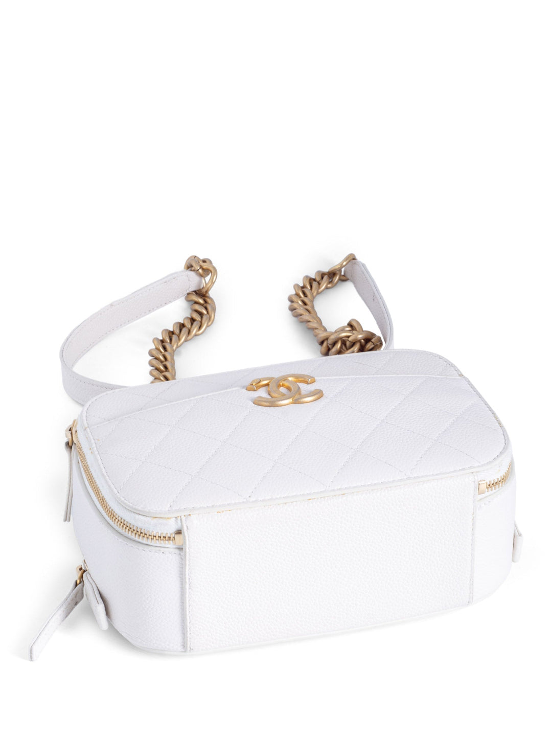 Top Quality Chanel CC Logo Quilted Caviar Camera Messenger Bag White