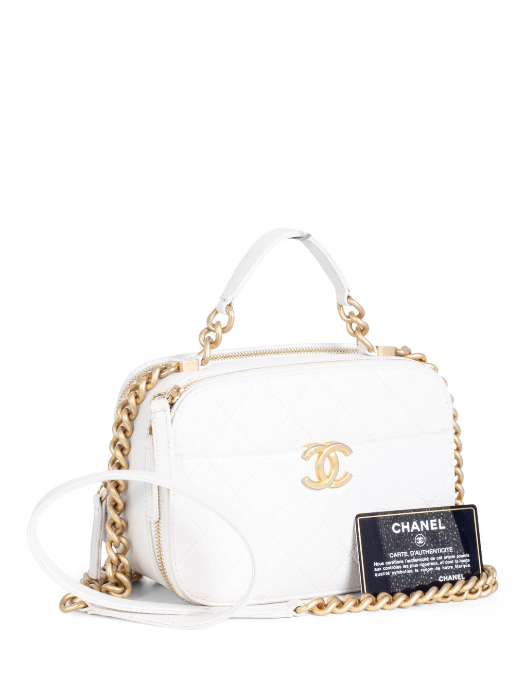 Top Quality Chanel CC Logo Quilted Caviar Camera Messenger Bag White