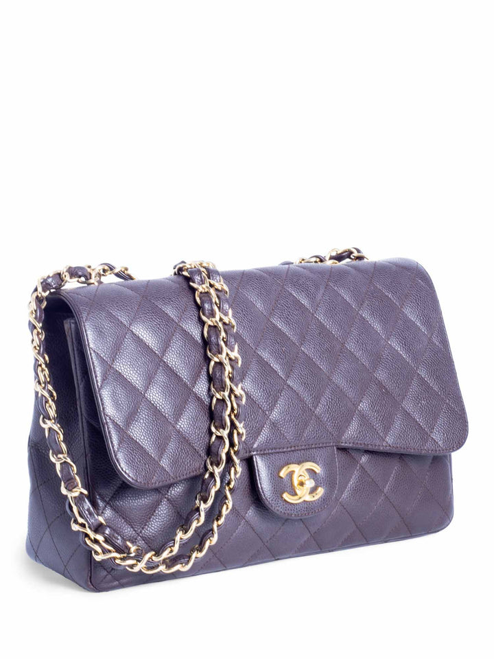 Top Quality Chanel CC Logo Quilted Caviar Jumbo Double Flap Bag Brown Gold