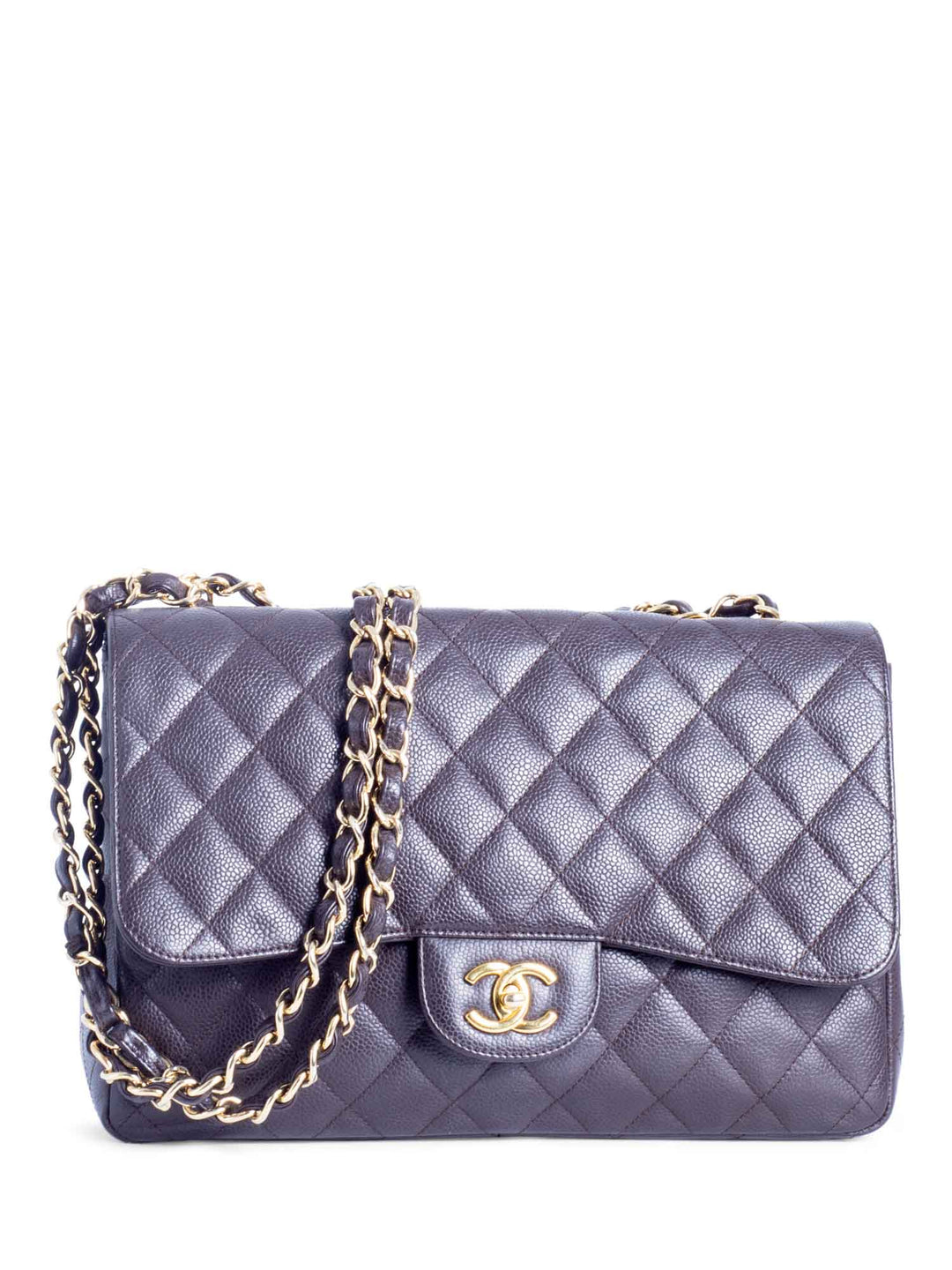 Top Quality Chanel CC Logo Quilted Caviar Jumbo Double Flap Bag Brown Gold