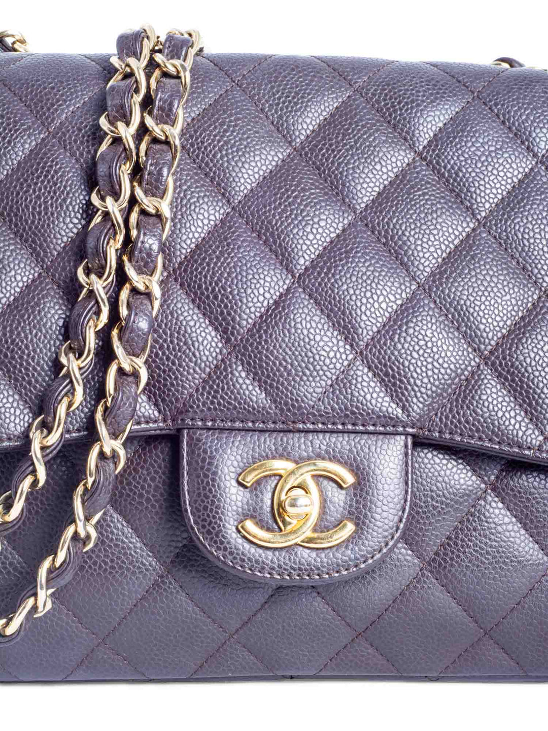 Top Quality Chanel CC Logo Quilted Caviar Jumbo Double Flap Bag Brown Gold