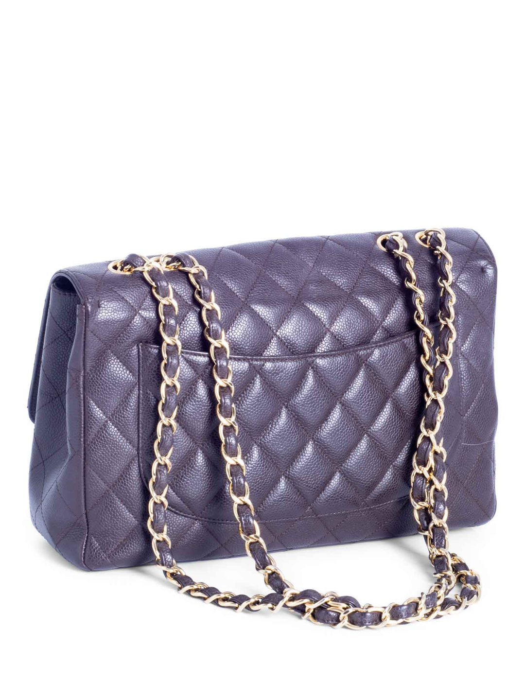 Top Quality Chanel CC Logo Quilted Caviar Jumbo Double Flap Bag Brown Gold