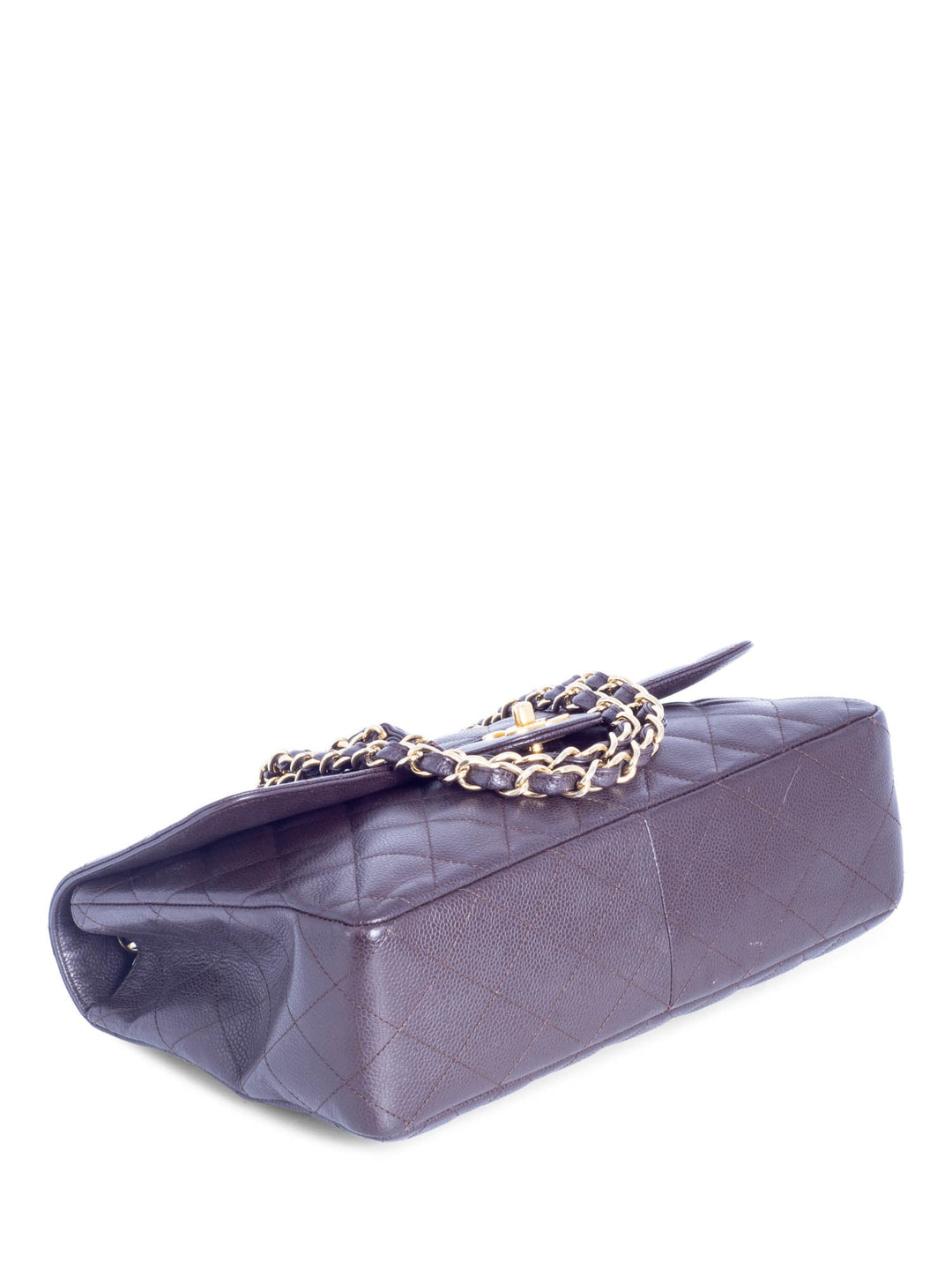 Top Quality Chanel CC Logo Quilted Caviar Jumbo Double Flap Bag Brown Gold