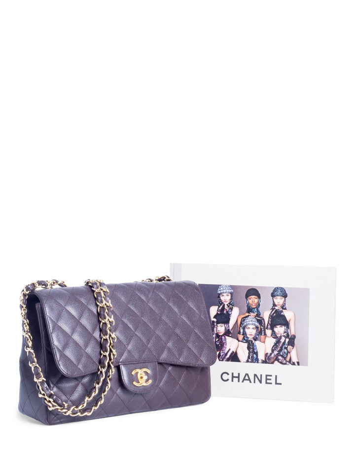 Top Quality Chanel CC Logo Quilted Caviar Jumbo Double Flap Bag Brown Gold