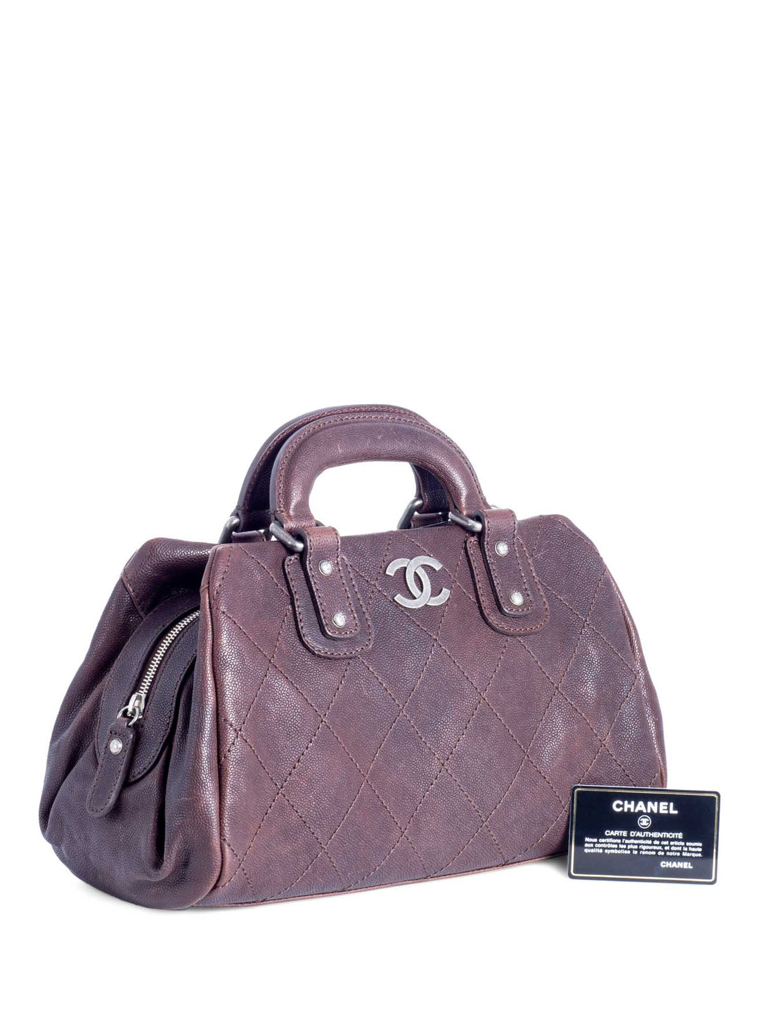 Top Quality Chanel CC Logo Quilted Caviar Leather Doctor Bag Brown