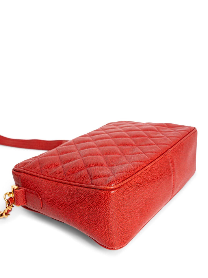 Top Quality Chanel CC Logo Quilted Caviar Leather Flap Messenger Bag Red