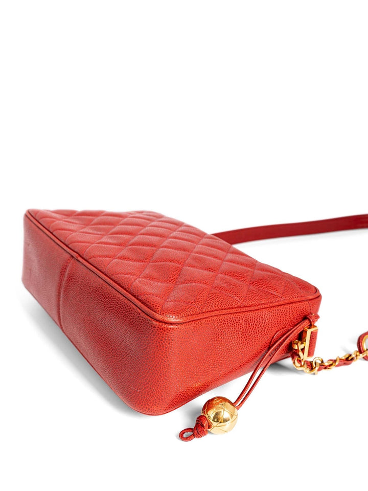 Top Quality Chanel CC Logo Quilted Caviar Leather Flap Messenger Bag Red