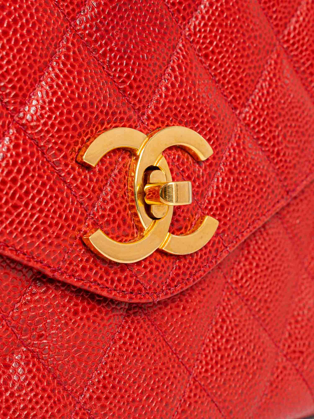 Top Quality Chanel CC Logo Quilted Caviar Leather Flap Messenger Bag Red