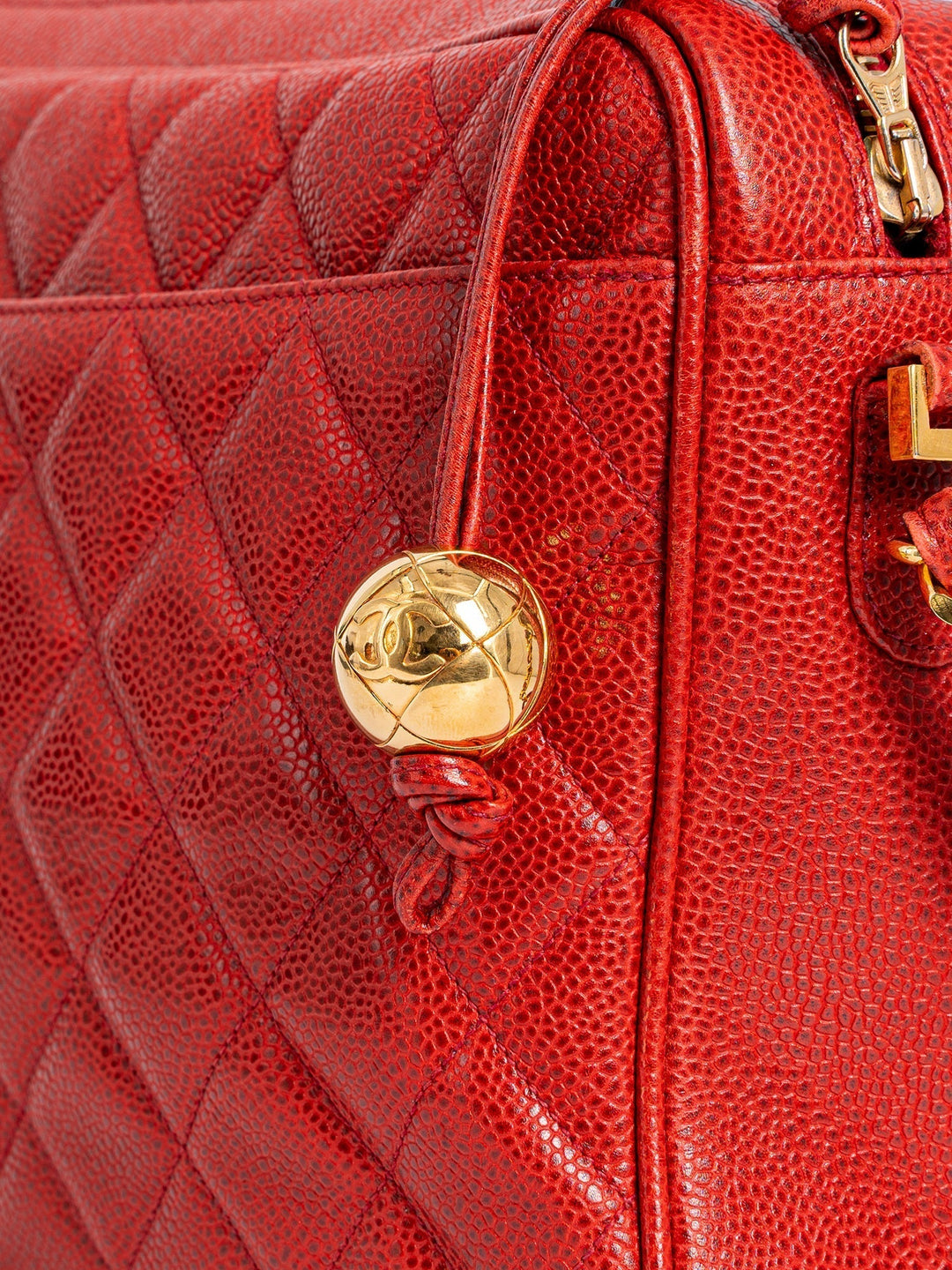 Top Quality Chanel CC Logo Quilted Caviar Leather Flap Messenger Bag Red
